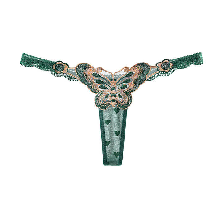 Butterfly Embroidered Sheer Lace Thong