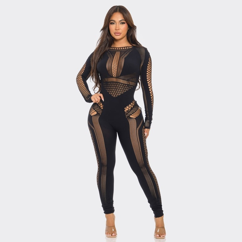 Seamless Sculpting Fishnet Hollow Out Jumpsuit