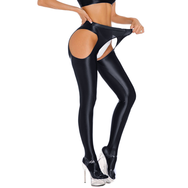 Glossy Open-Crotch Shiny Cutout Pantyhose