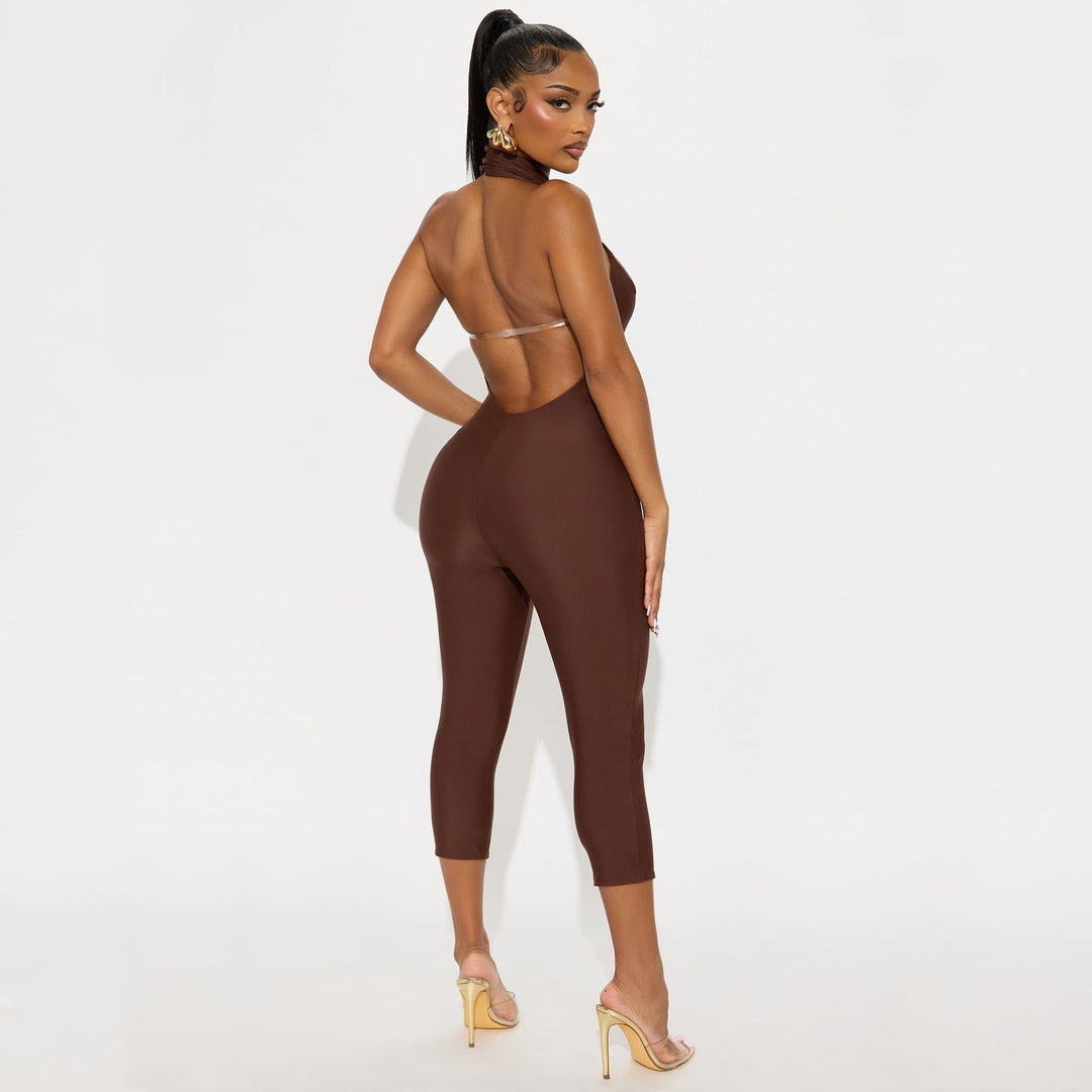 Stretchy Backless Halter Jumpsuit