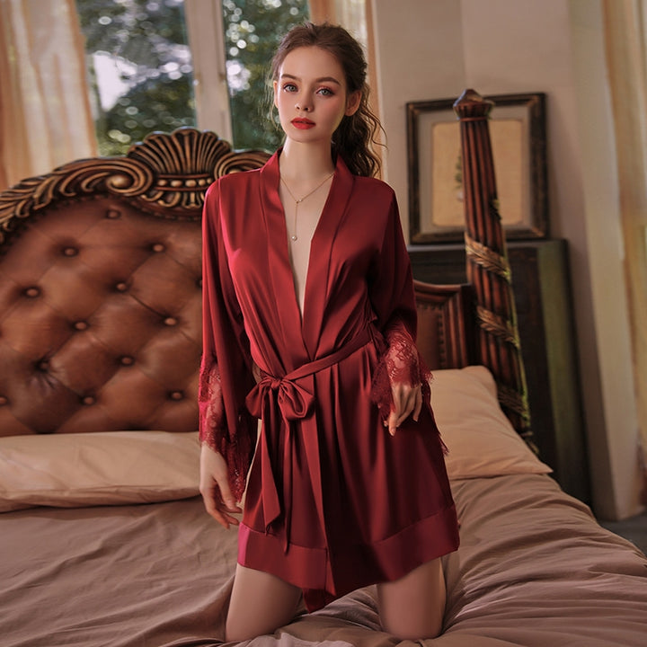 Satin Deep V Lace Robe