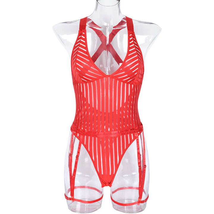 Sin Lines Sheer Striped Mesh Bodysuit