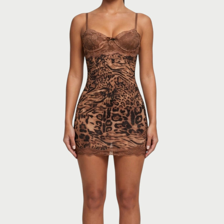 Leopard Lace Slip Mini Dress