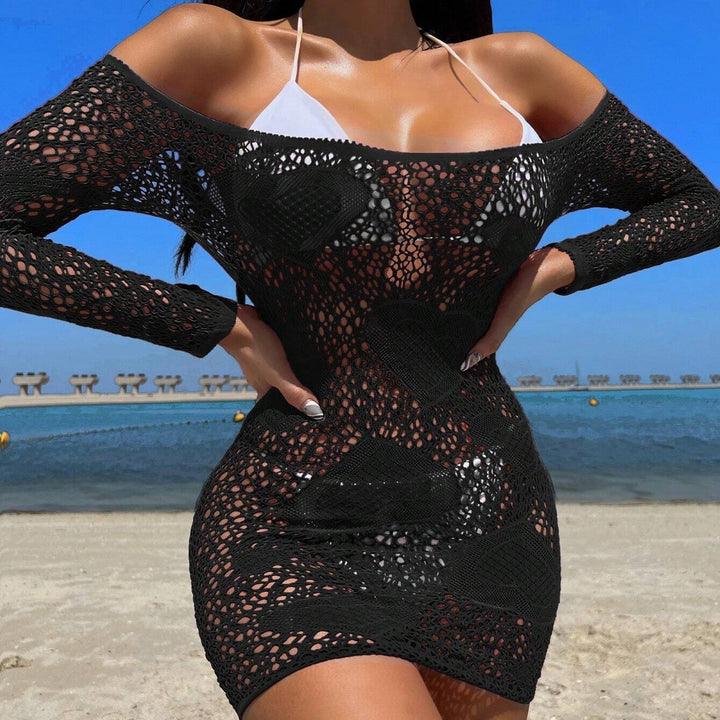 Off Shoulder Sheer Cutout Bodycon Cover Dress
