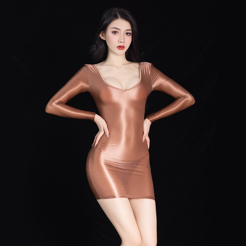 Seductive Sheer Mesh Long-Sleeve Bodycon Dress