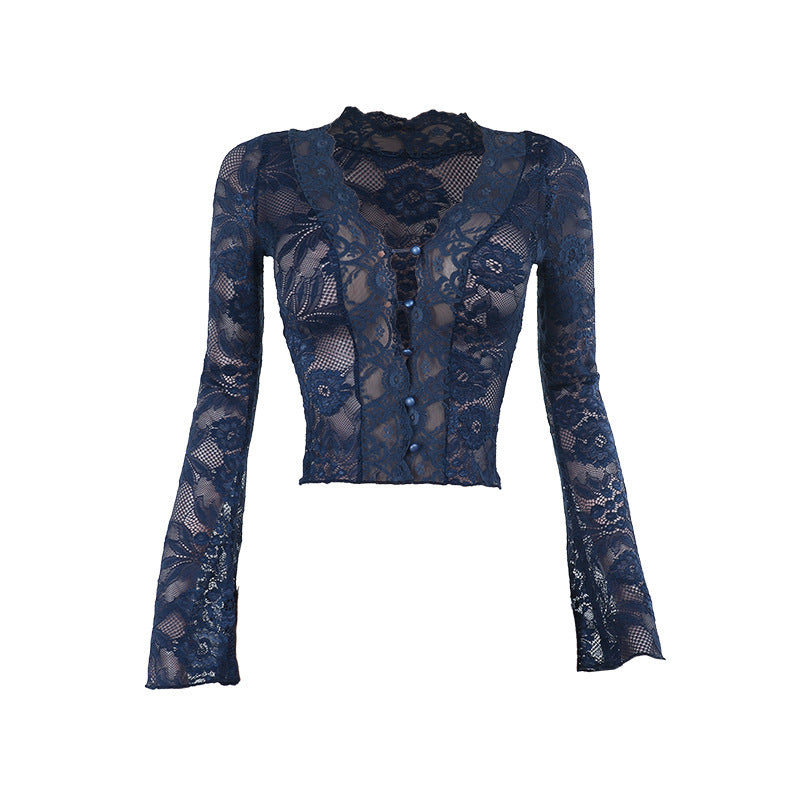 Sheer Lace V Neck Cardigan