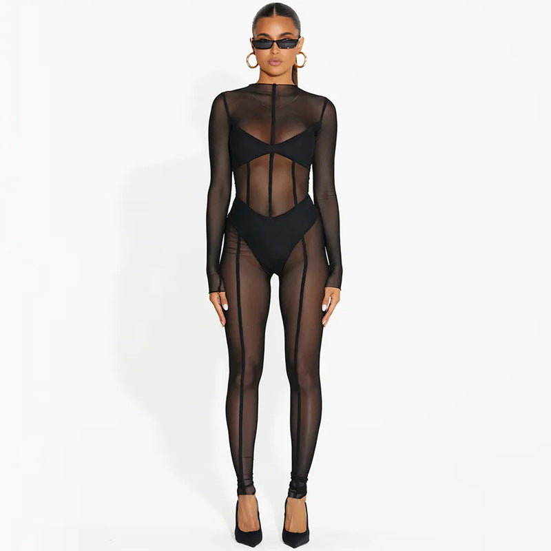 Midnight Veil Sheer Mesh Jumpsuit