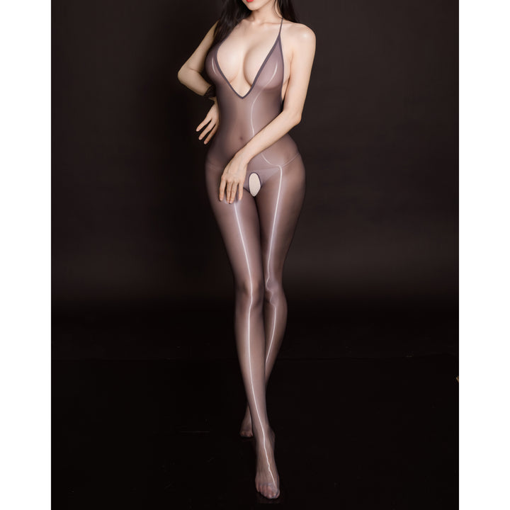Glossy Halter Open Crotch Bodystocking