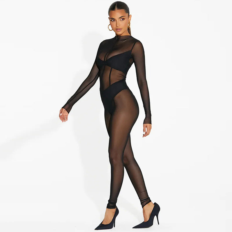 Midnight Veil Sheer Mesh Jumpsuit