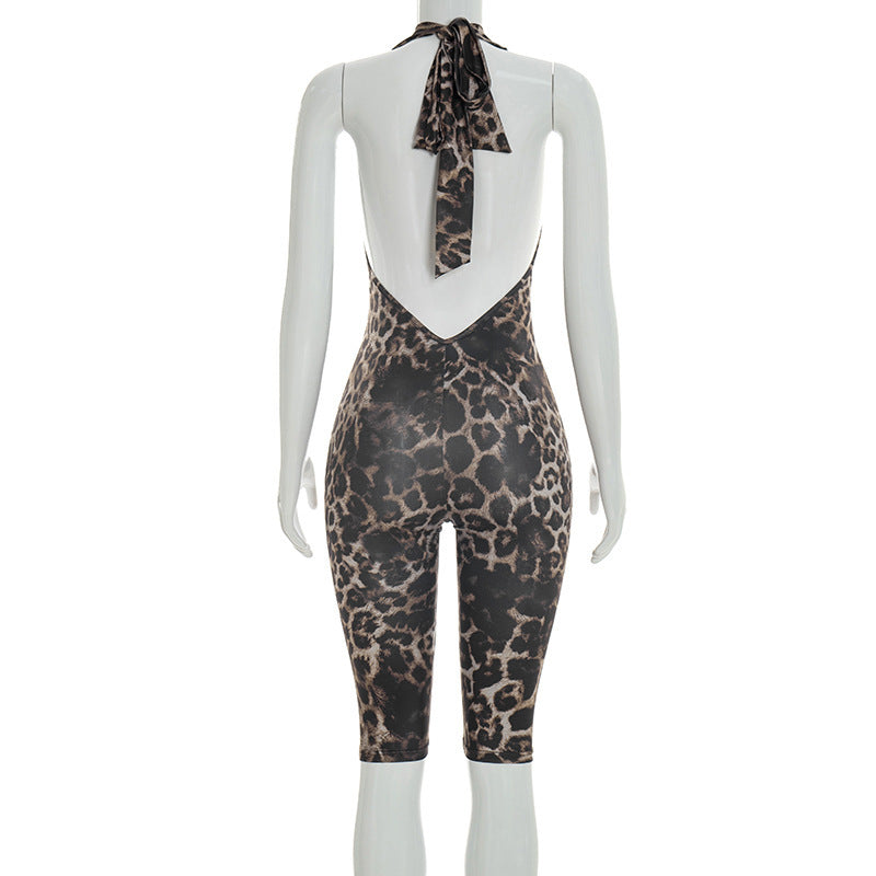 Leopard Print Halter Catsuit
