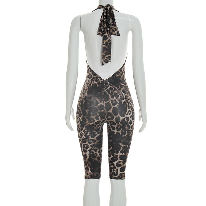 Leopard Print Halter Catsuit