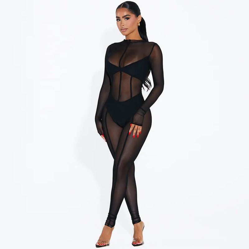 Midnight Veil Sheer Mesh Jumpsuit