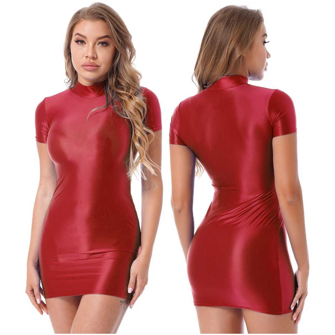 Shiny Silk Bodycon Mini Dress