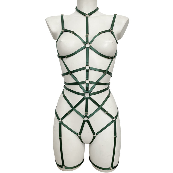 Leather Strappy Harness Bodysuit Lingerie Set