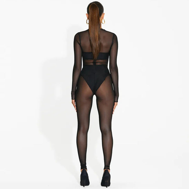 Midnight Veil Sheer Mesh Jumpsuit
