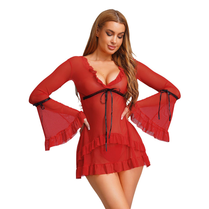 Sheer Mesh Ruffle Sleeve Dress Set