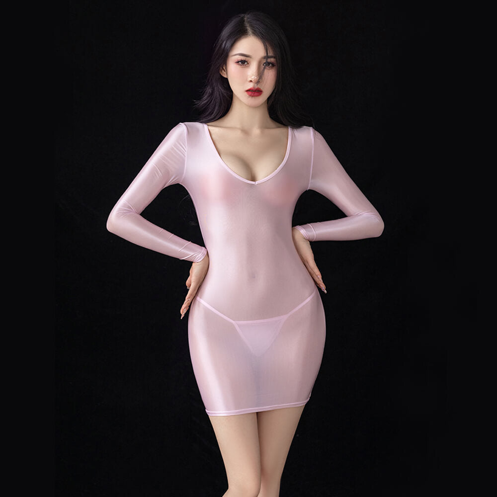 Seductive Sheer Mesh Long-Sleeve Bodycon Dress