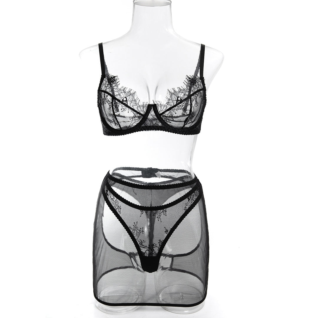 Lace Bra & Sheer Mesh Skirt Set