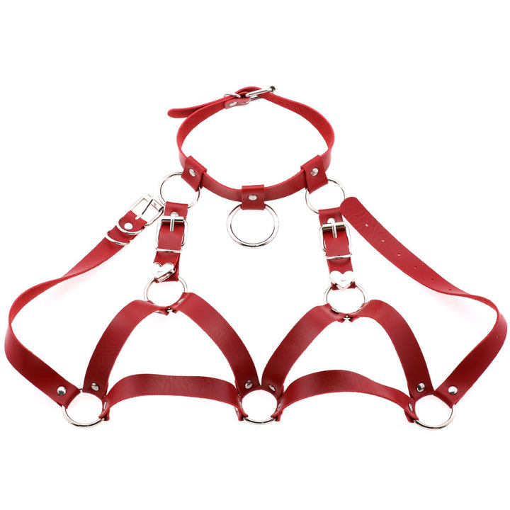 Leather Harness Choker Bondage Belt Set