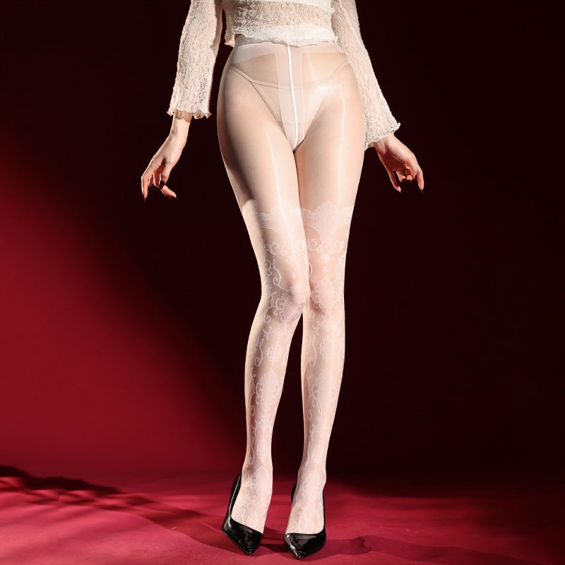 Baroque Floral Jacquard Glossy Tights