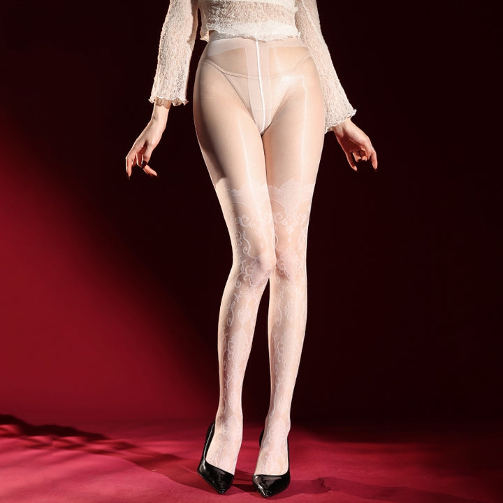 Baroque Floral Jacquard Glossy Tights