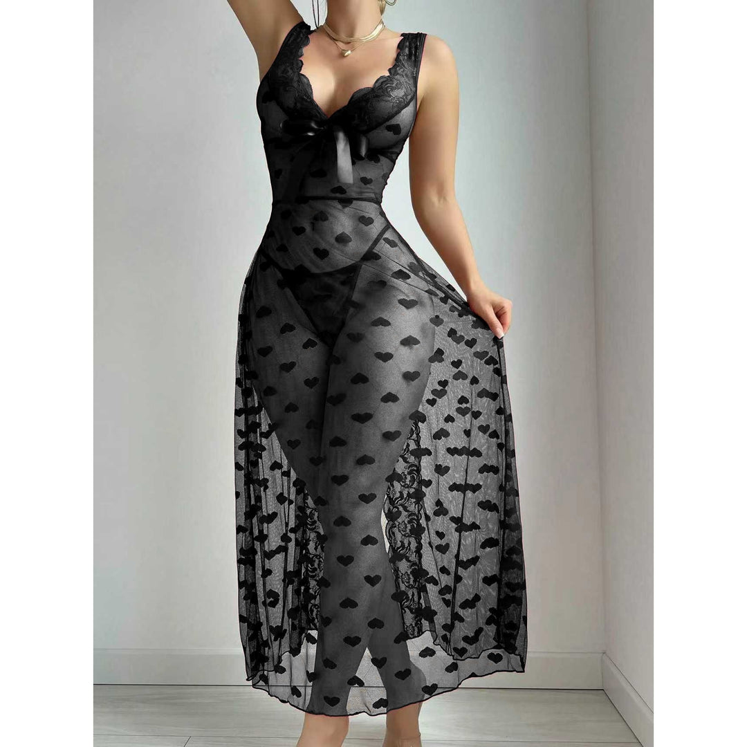Sheer Heart Mesh Long Chemise