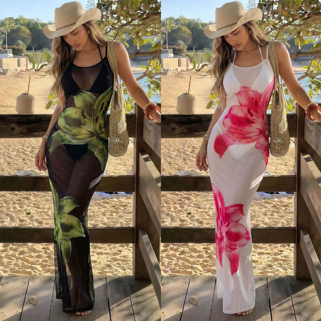 Floral Print Bikini & Sheer Cover Up Set