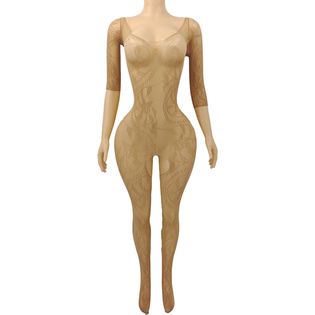 Sheer Jacquard Open Crotch Bodysuit