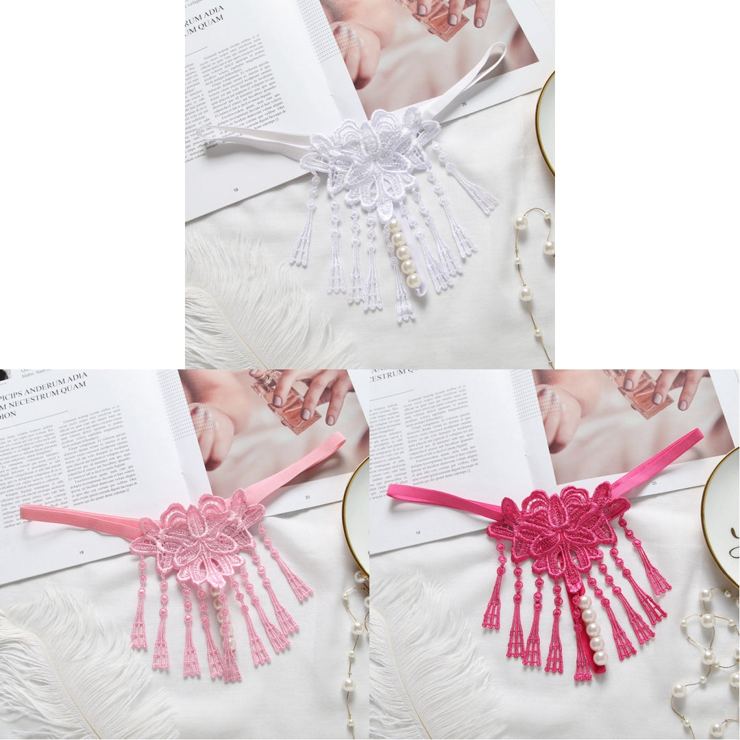 Tassel Pearl Lace Thong