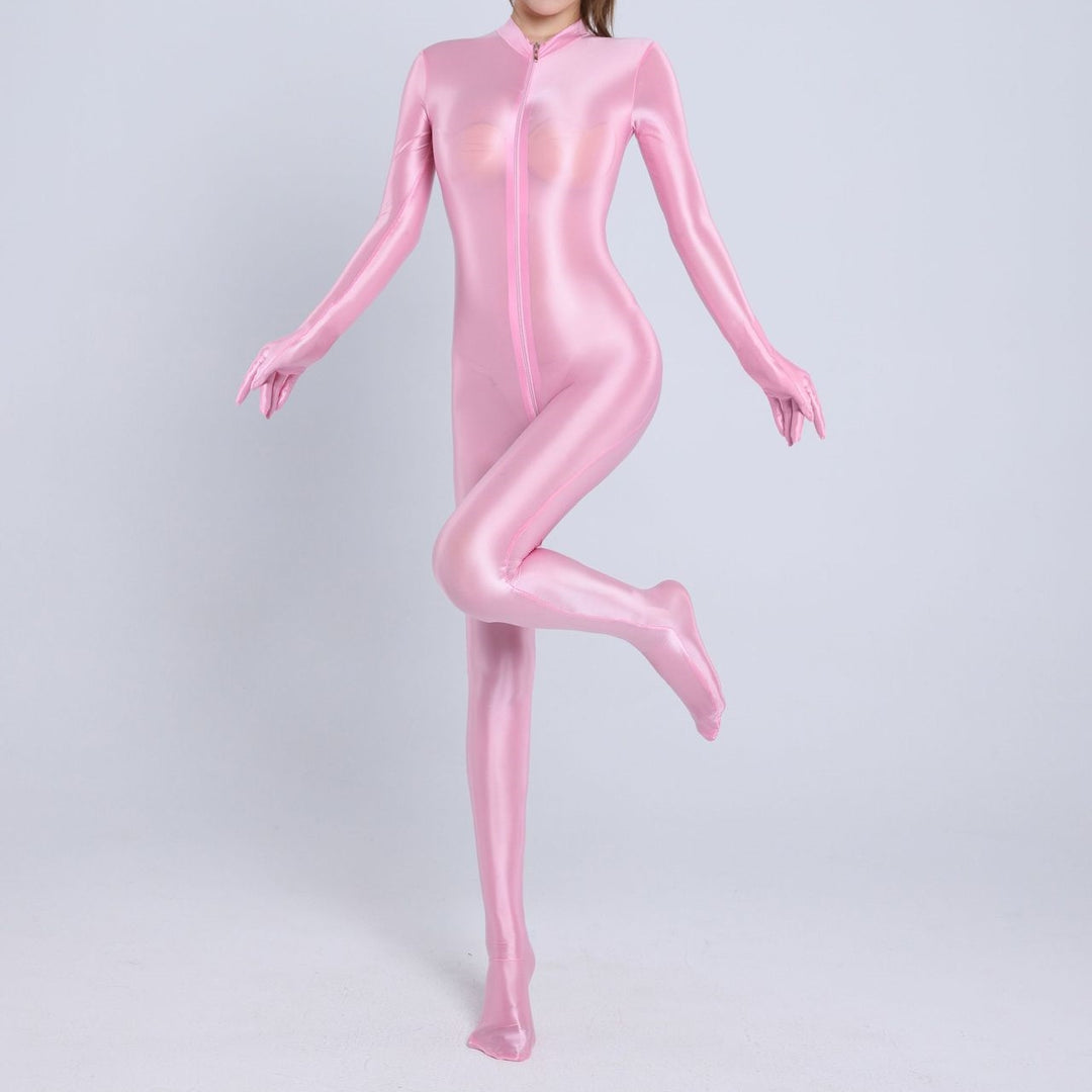Shiny Spandex Double Zipper Catsuit