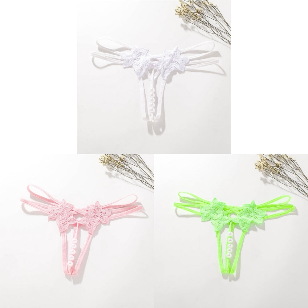 Pearl Lace Open Thong