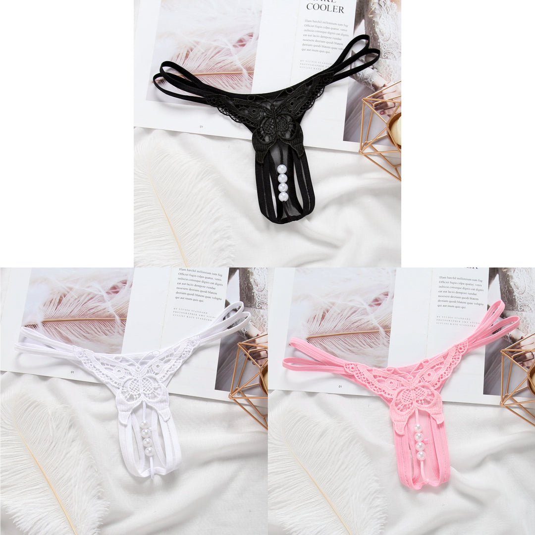 Pearl Butterfly Embroidered Open Thong