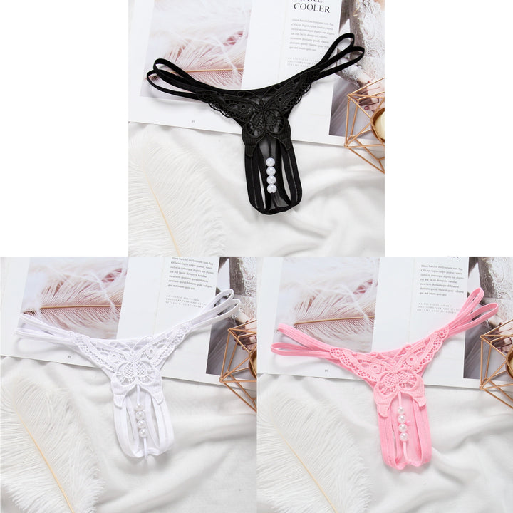 Pearl Butterfly Embroidered Open Thong