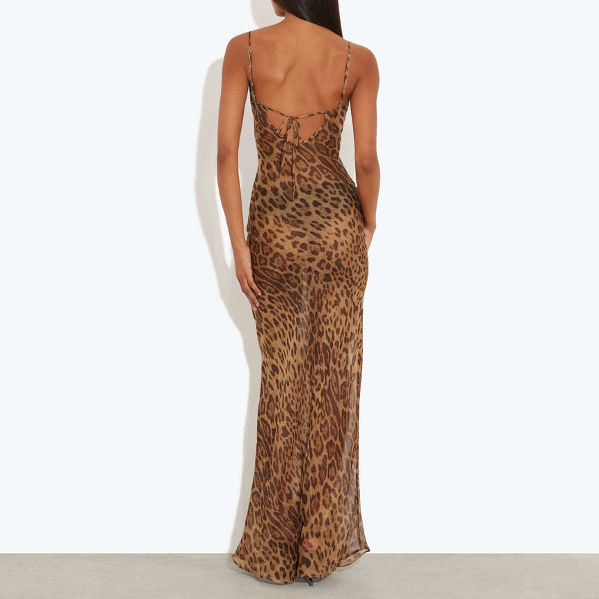 Leopard Print Cowl Neck Slip Dress