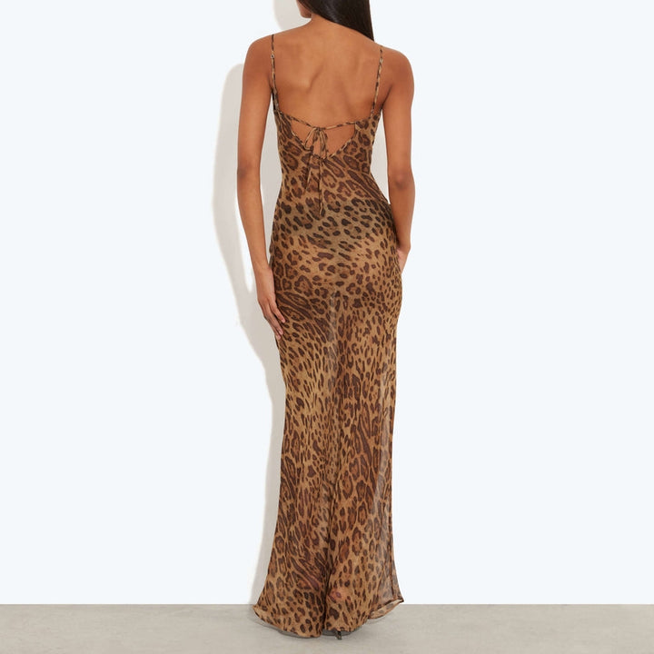 Leopard Print Cowl Neck Slip Dress