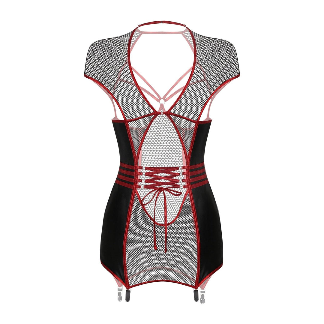 Cutout Fishnet Leather Sculpting Dress Set