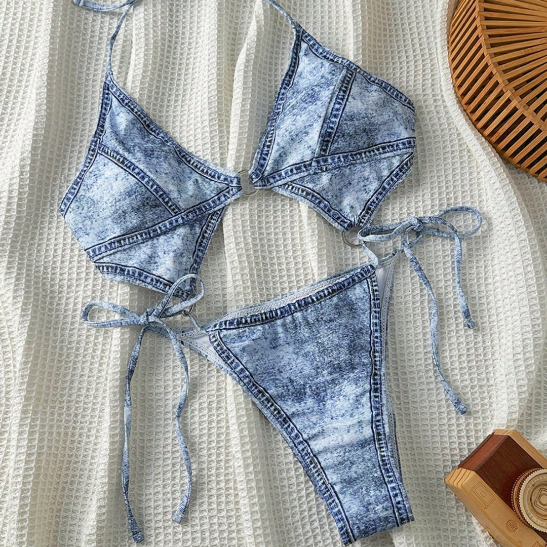 Denim Cutout Ring One Piece Swimsuit