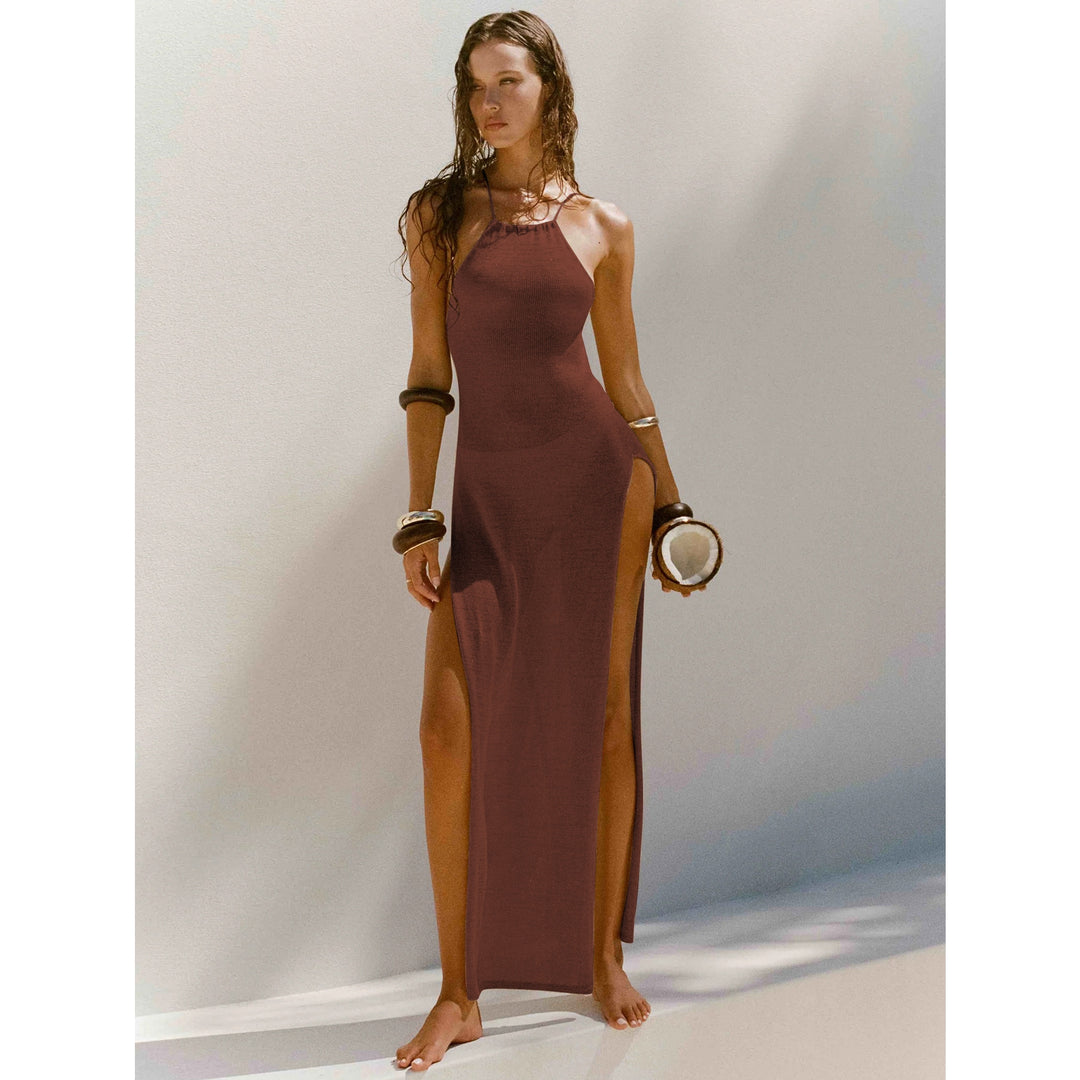 High Slit Backless Knit Maxi Dress