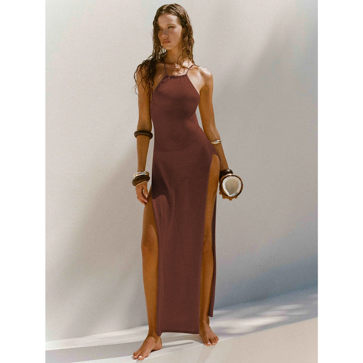 High Slit Backless Knit Maxi Dress