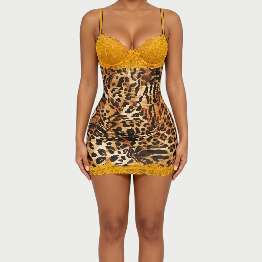 Leopard Lace Slip Mini Dress