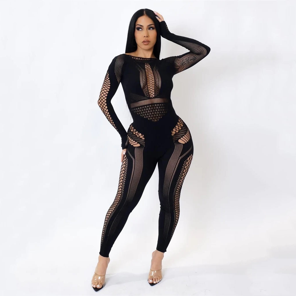 Seamless Sculpting Fishnet Hollow Out Jumpsuit