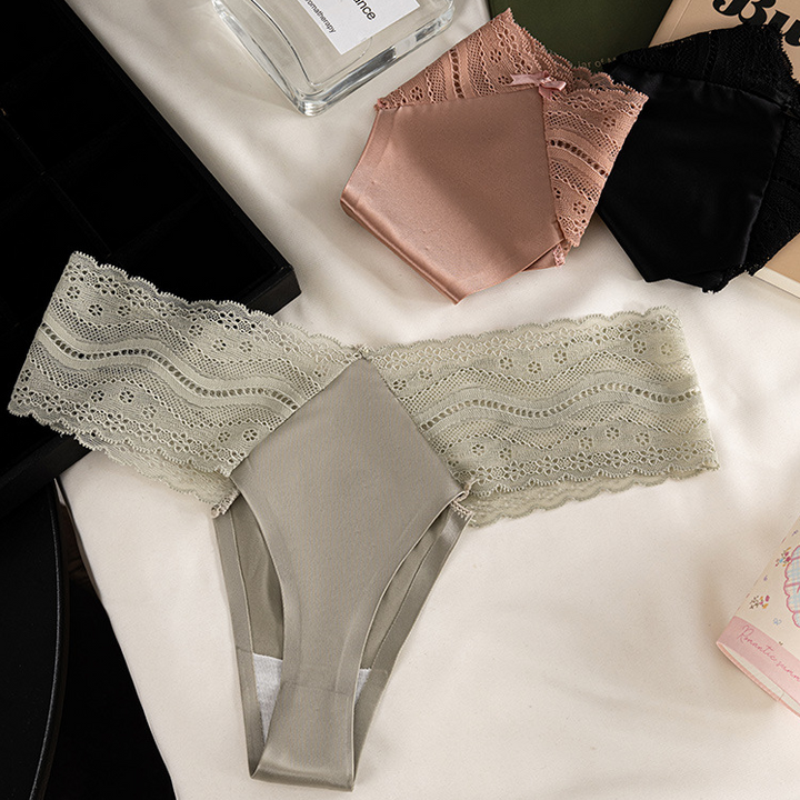 Satin Lace Seamless Thong