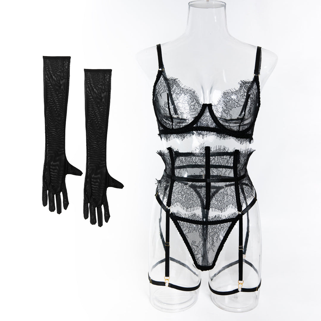Eyelash Lace Garter Set with Gloves