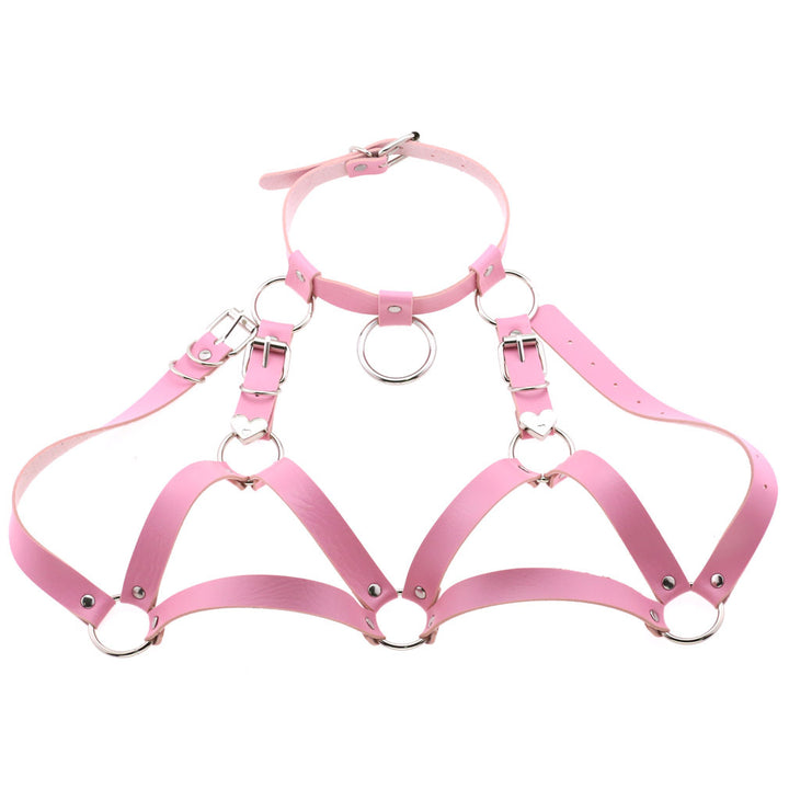 Leather Harness Choker Bondage Belt Set