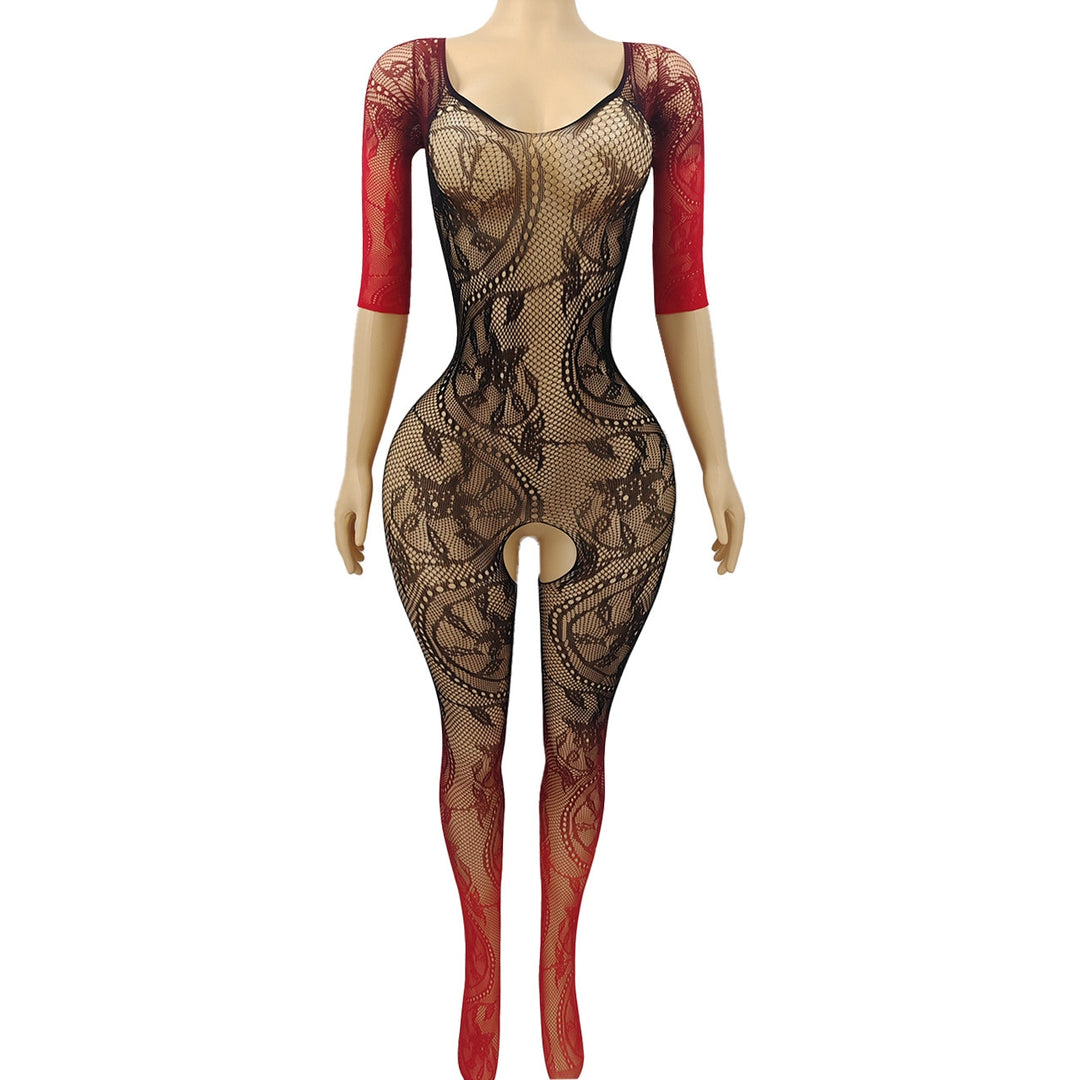 Sheer Jacquard Open Crotch Bodysuit