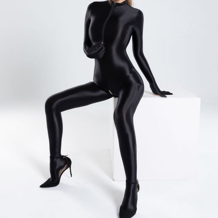 Liquid Shadow Zip Through Full Body Catsuit