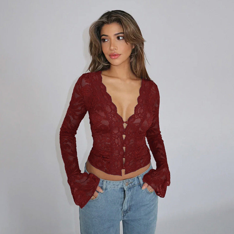 Sheer Lace V Neck Cardigan