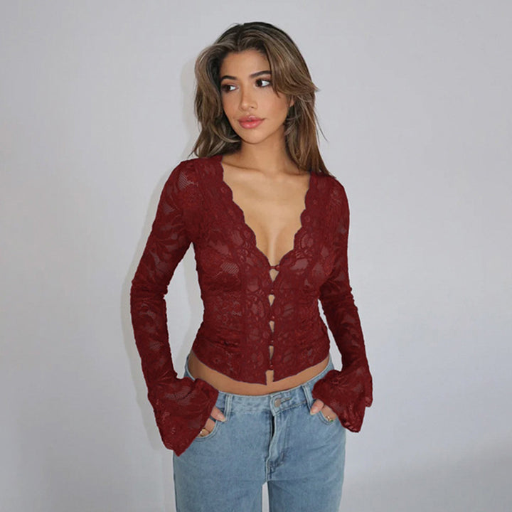 Sheer Lace V Neck Cardigan