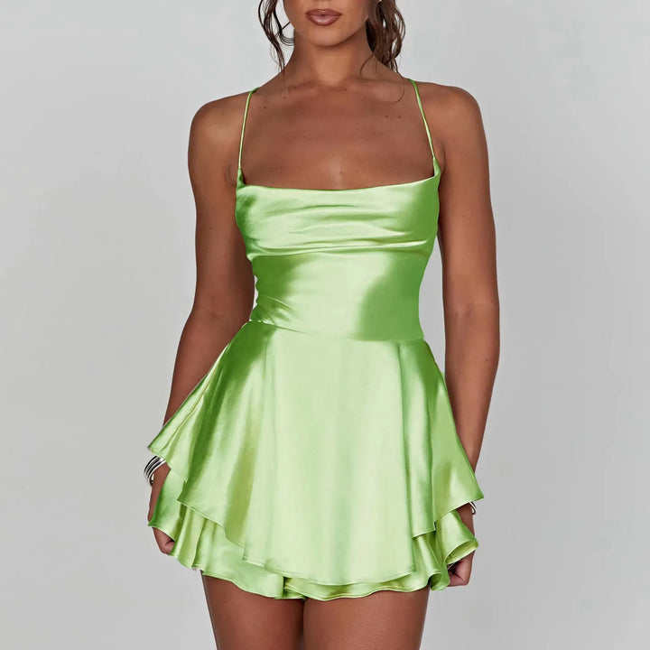 Satin Criss Cross Back Mini Dress