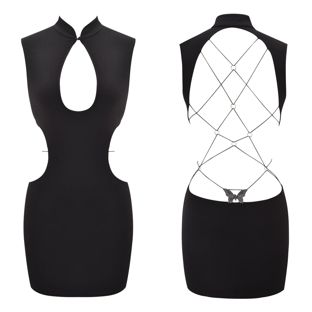 Obsidian Butterfly Backless Mini Dress